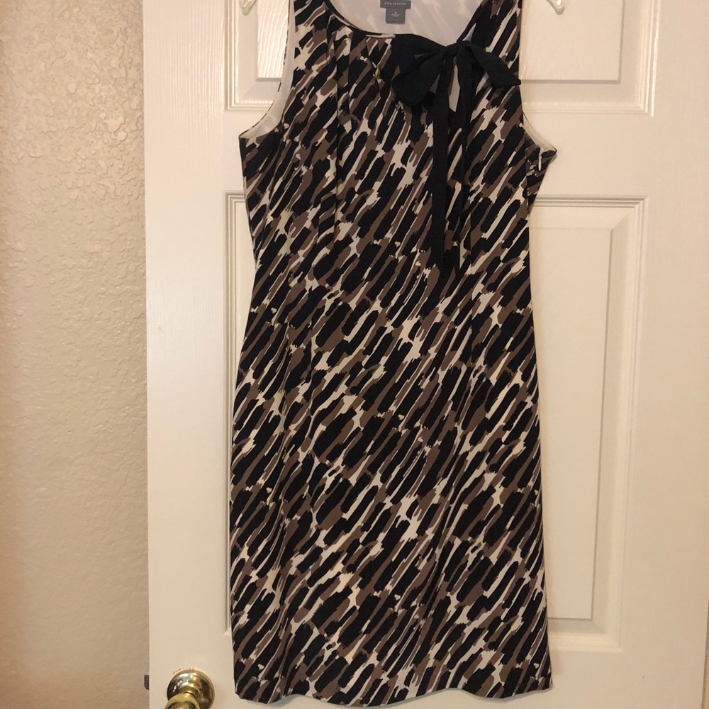 Ann Taylor 100% Silk Black Brown Pattern Sleveless Dress